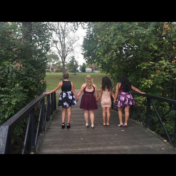 2 Piece Burgundy dress with flower printed bottom - Picture 3 of 7